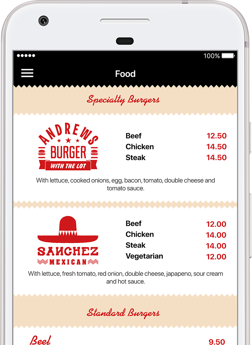 Andrew's Hamburgers app