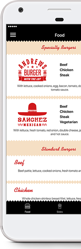Andrew's Hamburgers app
